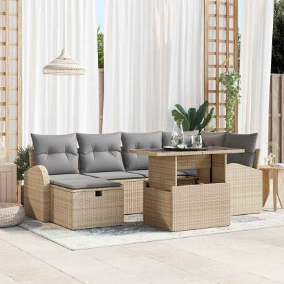 Set de canapele pentru grădină cu pernă 7 pcs Bej Rattan poli GartenMobel Dekor