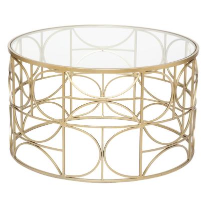 Masa cafea Atmosphera Artifice rotunda, sticla si metal, 71x41 cm, auriu