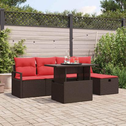 Set de canapele pentru grădină cu pernă 6 pcs Maro Rattan poli GartenMobel Dekor