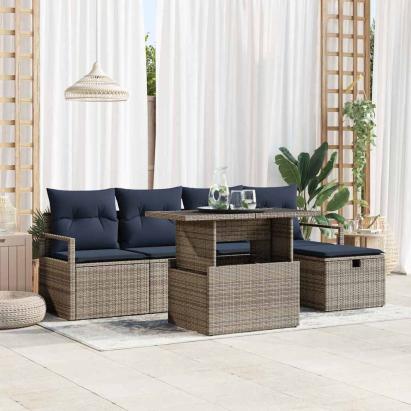 Set de canapele pentru grădină cu pernă 6 pcs Gri Rattan poli GartenMobel Dekor