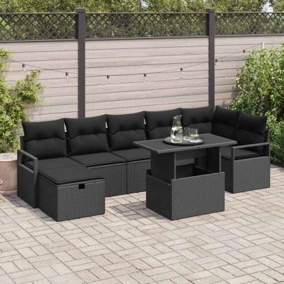 Set de canapele pentru grădină cu pernă 8 pcs Negru Rattan poli GartenMobel Dekor