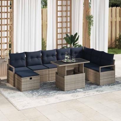 Set de canapele pentru grădină cu pernă 9 pcs Gri Rattan poli GartenMobel Dekor