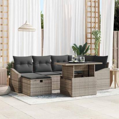 Set de canapele pentru grădină cu pernă 7 pcs Gri Rattan poli GartenMobel Dekor