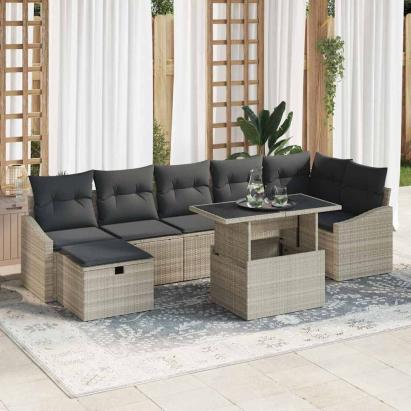 Set de canapele pentru grădină 8 pcs Gri deschis Rattan poli GartenMobel Dekor