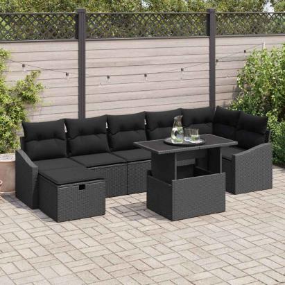Set de canapele pentru grădină cu pernă 8 pcs Negru Rattan poli GartenMobel Dekor