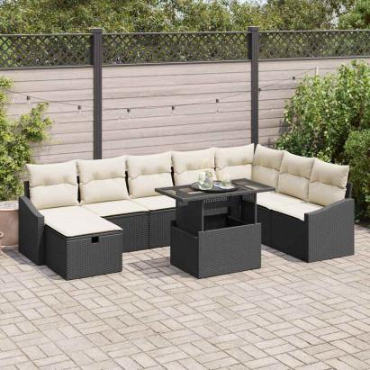 Set de canapele pentru grădină cu pernă 9 pcs Negru Rattan poli GartenMobel Dekor