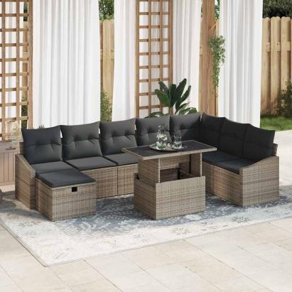 Set de canapele pentru grădină cu pernă 9 pcs Gri Rattan poli GartenMobel Dekor