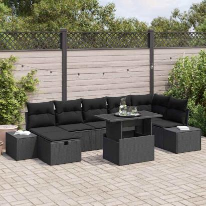 Set de canapele pentru grădină cu pernă 8 pcs Negru Rattan poli GartenMobel Dekor