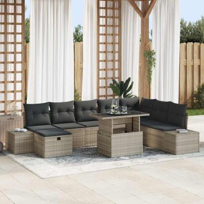 Set de canapele pentru grădină 11 pcs Gri deschis Rattan poli GartenMobel Dekor