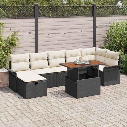 Set de canapele pentru grădină cu pernă 8 pcs Negru poliratan GartenMobel Dekor