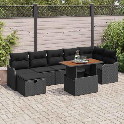 Set de canapele pentru grădină cu pernă 8 pcs Negru poliratan GartenMobel Dekor