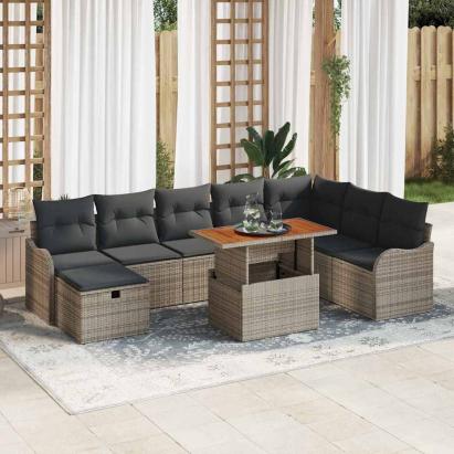Set de canapele pentru grădină cu pernă 9 pcs Gri poliratan GartenMobel Dekor