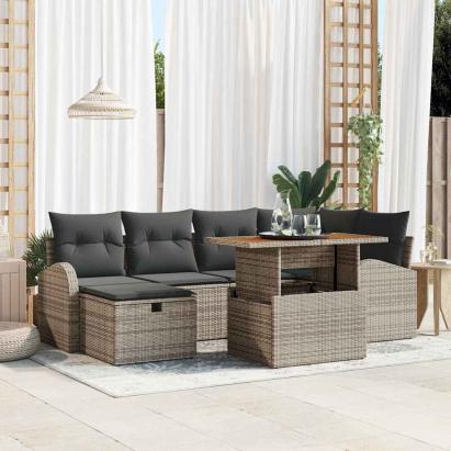 Set de canapele pentru grădină cu pernă 7 pcs Gri poliratan GartenMobel Dekor