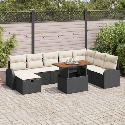 Set de canapele pentru grădină cu pernă 9 pcs Negru poliratan GartenMobel Dekor