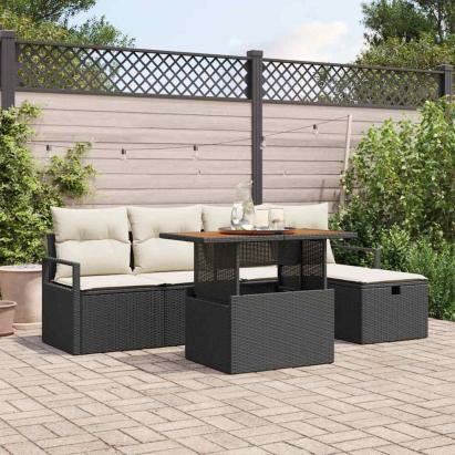 Set de canapele pentru grădină cu pernă 6 pcs Negru poliratan GartenMobel Dekor