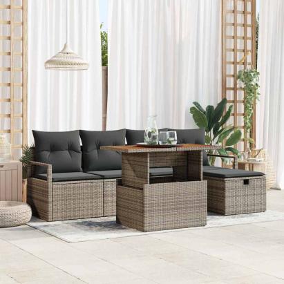 Set de canapele pentru grădină cu pernă 6 pcs Gri poliratan GartenMobel Dekor