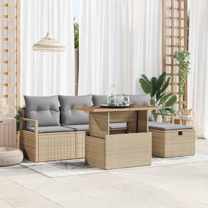 Set de canapele pentru grădină cu pernă 6 pcs Bej poliratan GartenMobel Dekor