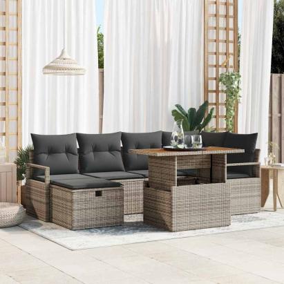 Set de canapele pentru grădină cu pernă 7 pcs Gri poliratan GartenMobel Dekor
