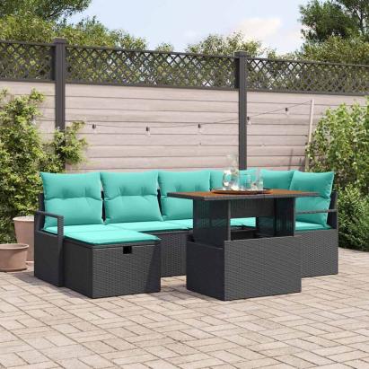 Set de canapele pentru grădină cu pernă 7 pcs Negru poliratan GartenMobel Dekor