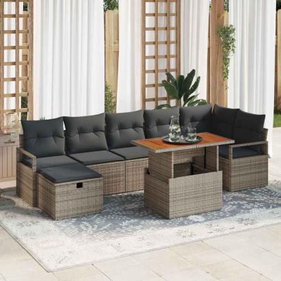 Set de canapele pentru grădină cu pernă 8 pcs Gri poliratan GartenMobel Dekor