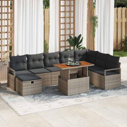 Set de canapele pentru grădină cu pernă 9 pcs Gri poliratan GartenMobel Dekor