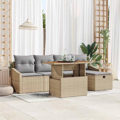 Set de canapele pentru grădină cu pernă 6 pcs Bej poliratan GartenMobel Dekor
