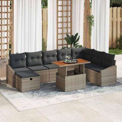 Set de canapele pentru grădină cu pernă 9 pcs Gri poliratan GartenMobel Dekor