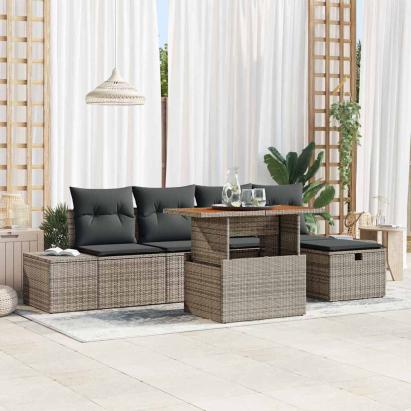 Set de canapele pentru grădină cu pernă 6 pcs Gri poliratan GartenMobel Dekor