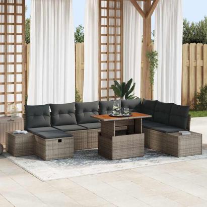 Set de canapele pentru grădină cu pernă 9 pcs Gri poliratan GartenMobel Dekor