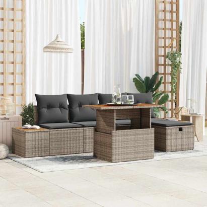 Set de canapele pentru grădină cu pernă 6 pcs Gri poliratan GartenMobel Dekor