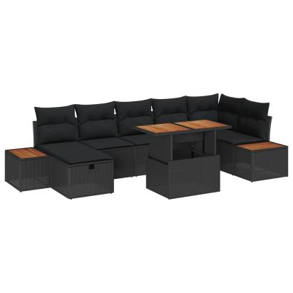 Set de canapele pentru grădină cu pernă 8 pcs Negru poliratan GartenMobel Dekor
