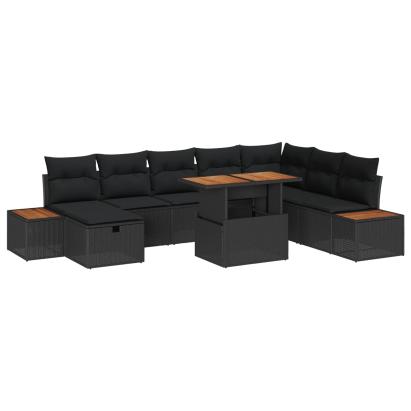 Set de canapele pentru grădină cu pernă 9 pcs Negru poliratan GartenMobel Dekor