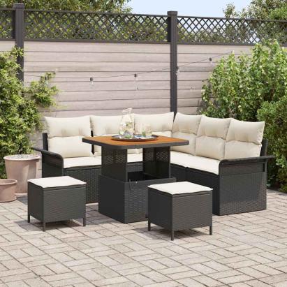 Set de canapele pentru grădină cu pernă 8 pcs Negru și Crem GartenMobel Dekor