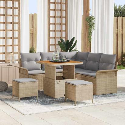 Set de canapele pentru grădină 8 pcs Beige și gri deschis GartenMobel Dekor