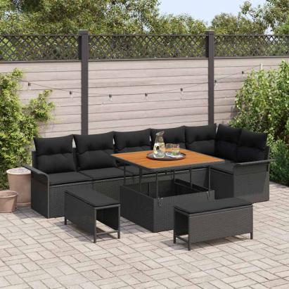 Set de canapele pentru grădină cu pernă 9 pcs Negru GartenMobel Dekor
