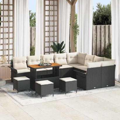 Set de canapele pentru grădină cu pernă 13 pcs Negru și Crem GartenMobel Dekor