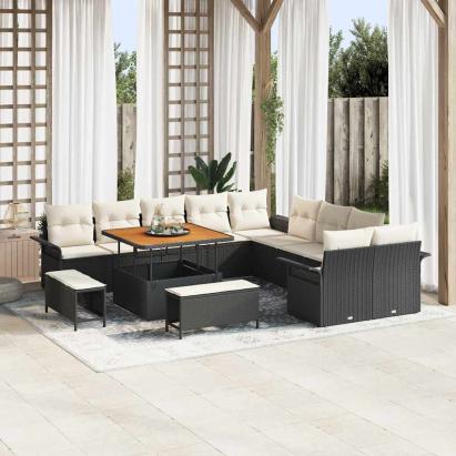 Set de canapele pentru grădină cu pernă 13 pcs Negru și Crem GartenMobel Dekor