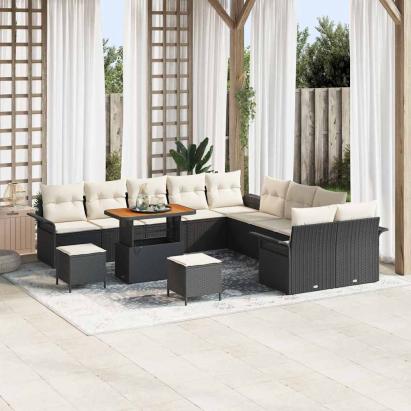 Set de canapele pentru grădină cu pernă 13 pcs Negru și Crem GartenMobel Dekor