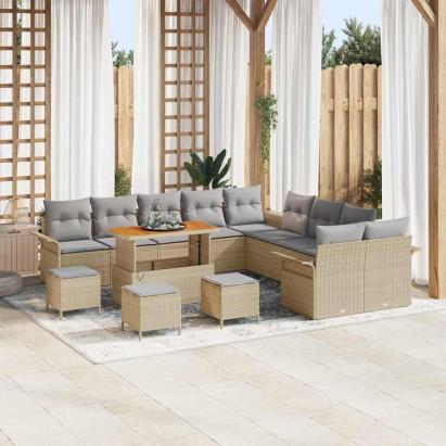 Set de canapele pentru grădină 14 pcs Beige și gri deschis GartenMobel Dekor