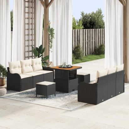 Set de canapele pentru grădină cu pernă 9 pcs Negru și Crem GartenMobel Dekor