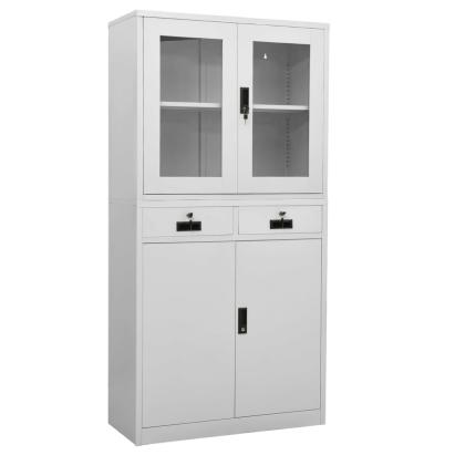Dulap de birou gri deschis 90x40x180 cm oțel/sticlă securizată GartenMobel Dekor