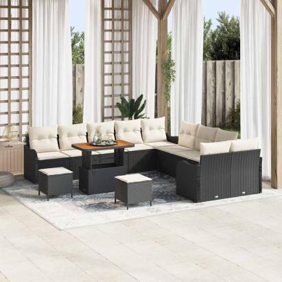 Set de canapele pentru grădină cu pernă 13 pcs Negru și Crem GartenMobel Dekor