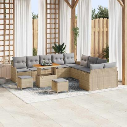 Set de canapele pentru grădină 13 pcs Beige și gri deschis GartenMobel Dekor