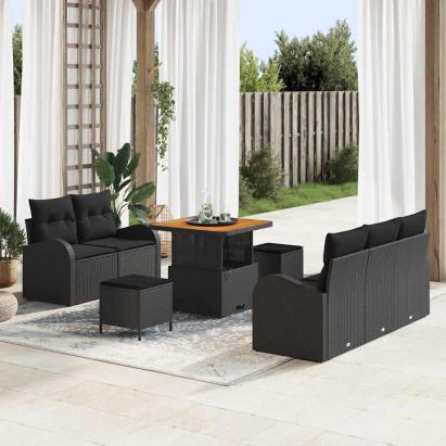 Set de canapele pentru grădină cu pernă cu pernă 8 pcs Negru GartenMobel Dekor