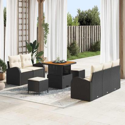 Set de canapele pentru grădină cu pernă 8 pcs Negru și Crem GartenMobel Dekor