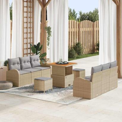 Set de canapele pentru grădină 9 pcs Beige și gri deschis GartenMobel Dekor
