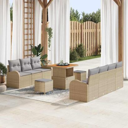 Set de canapele pentru grădină 10 pcs Beige și gri deschis GartenMobel Dekor