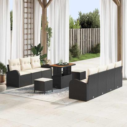 Set de canapele pentru grădină cu pernă 10 pcs Negru și Crem GartenMobel Dekor