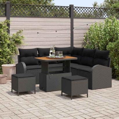 Set de canapele pentru grădină cu pernă 8 pcs Negru GartenMobel Dekor