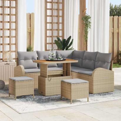 Set de canapele pentru grădină 8 pcs Beige și gri deschis GartenMobel Dekor
